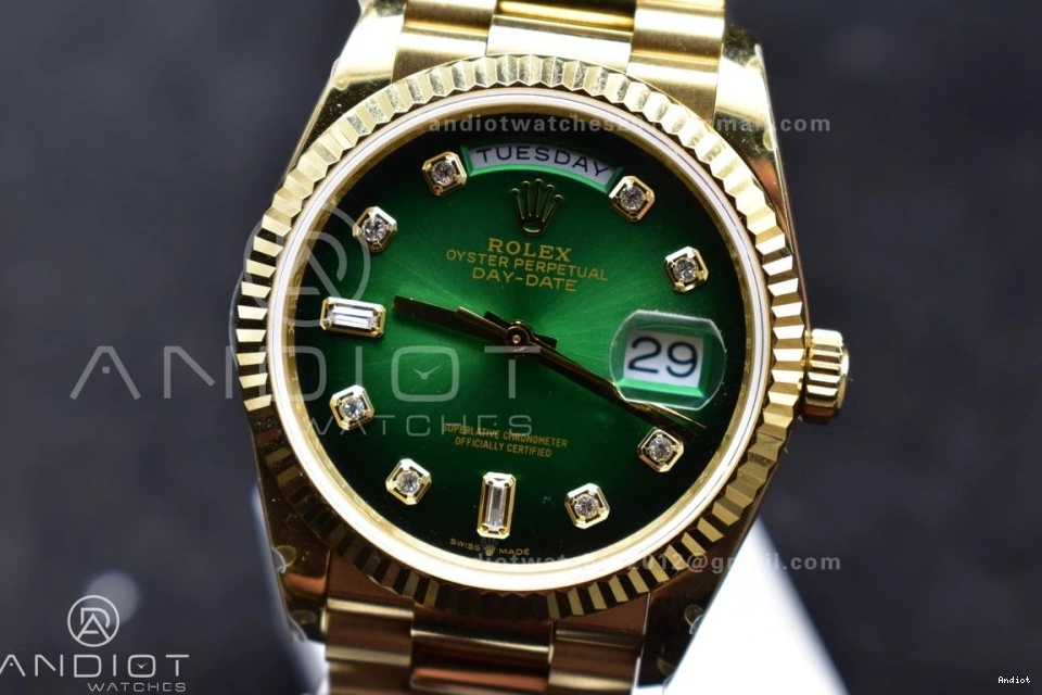 Faded with Square V5 DayDate 904L Diamond vr3255 Steel on YG 692 President Bracelet Reliable Best Edition Green 36 Dial (Gain Weight) QF 0718